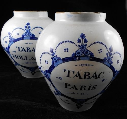 Pair of Late 18th C Delft Tobacco Jars