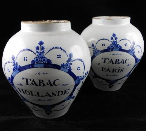 fig 1. Pair of Late 18th C Delft Tobacco Jars