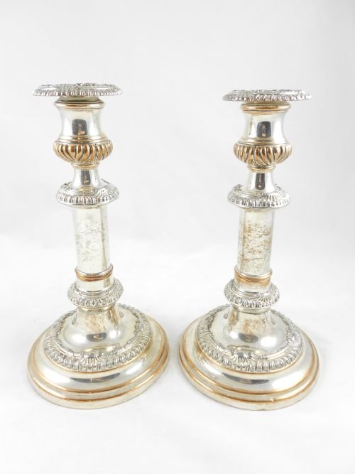 Pair of Mid 19th C Silver Plated Telescopic Candlesticks