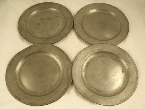 Set of Four 18th C Pewter Plates