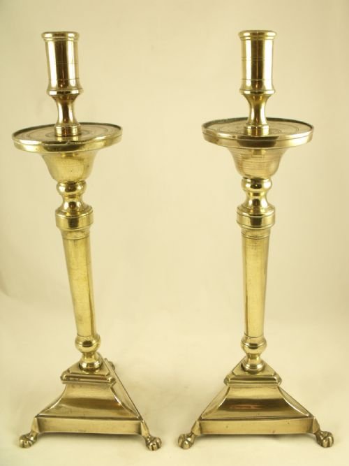 Large Pair of Early 19th C Brass Candlesticks