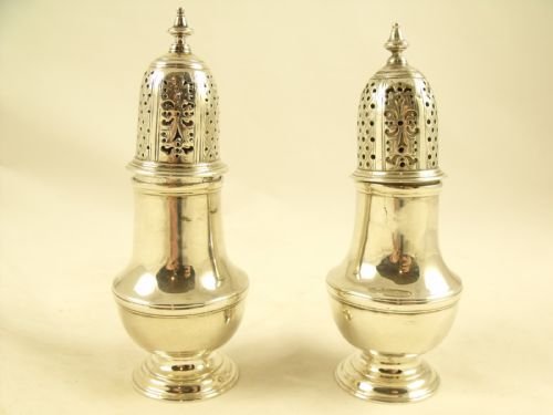 Pair of George II Silver Pepperettes