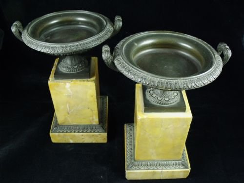 Pair of Bronze and Marble Tazza
