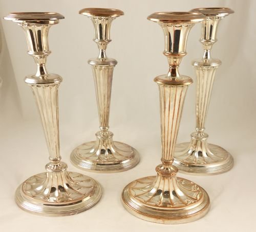 Set of Four George III Silver Plated Candlesticks