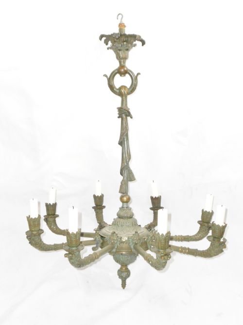 19th C Bronze 8 Branch Chandelier