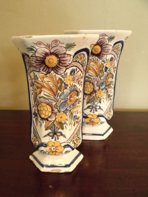 Pair of Delft Polychrome Vases
