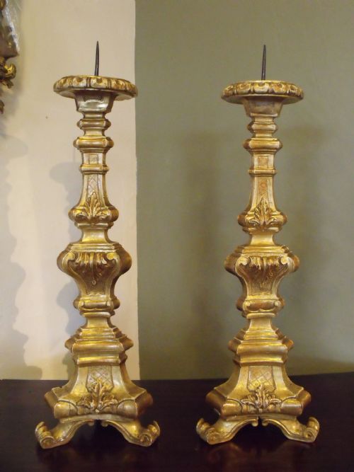 18th C Giltwood Pricket Sticks