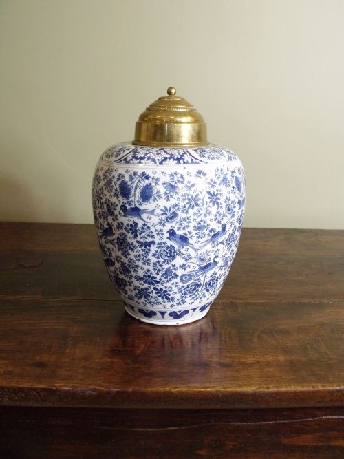 18th C Delft Tobacco Jar with Intense Decoration of Flowers