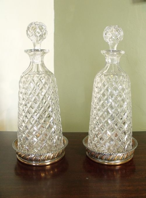 Pair of Large Heavy Cut Glass Decanters