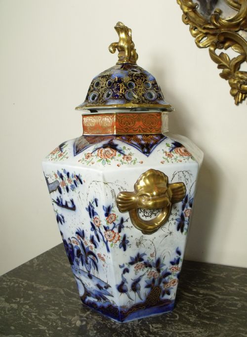 19th C Ironstone Vase & Cover