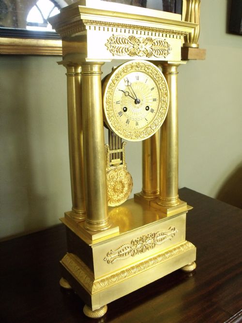 19th C Gilt Ormolu Portico Clock