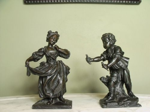 Pair of 19th C Bronze Figures of a Boy & Girl