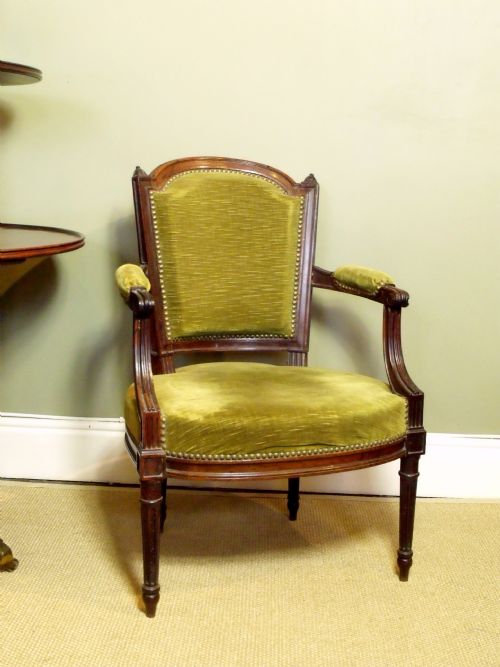 19th C Rosewood Armchair with Olive Green Upholstery
