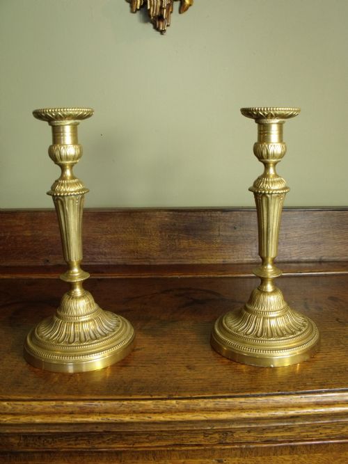 Pair of 19th C Decorative Brass Candlesticks