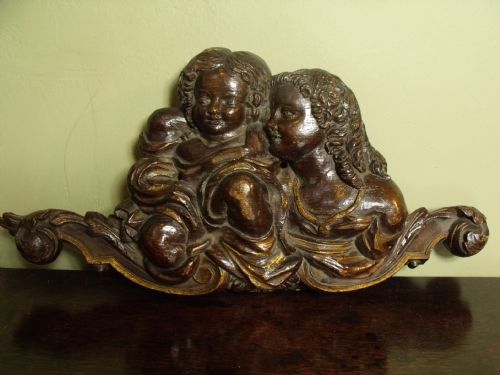 18th C Carved Oak Group of Two Children