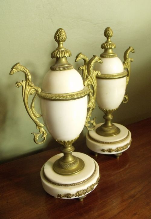 Pair of 19th C Ormolu and Marble Vases