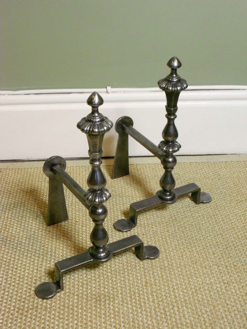 Set of Early 19th C Steel Fire Tools and Fire Dogs