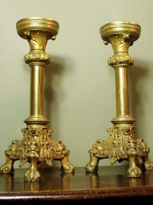 Pair of Large 19th C Gilt Pricket Sticks