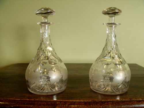 Pair of 19th C Cut Glass Decanters