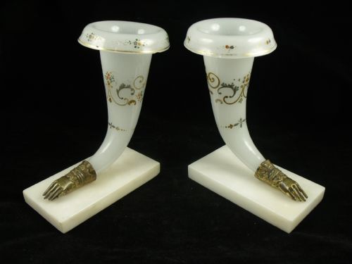 Pair of Mid 19th C Opaline Glass Cornucopia