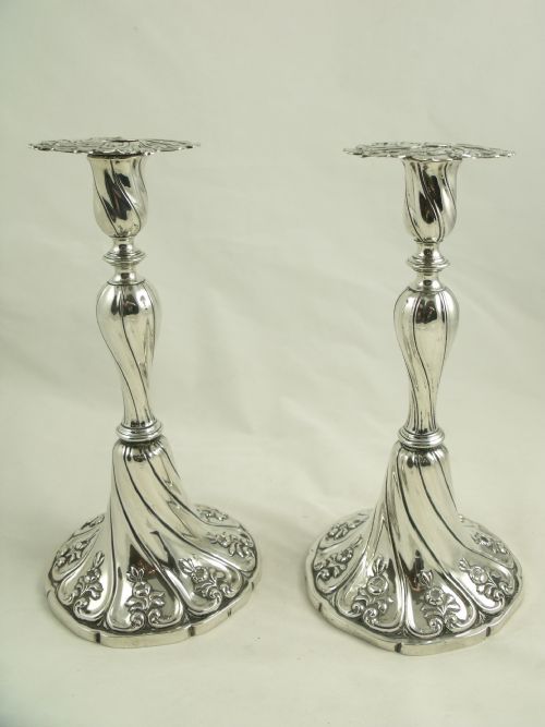 Pair of 18th C Portuguese (Lisbon) Silver Candlesticks