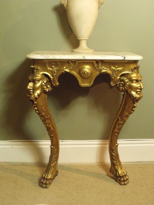 19th C Gilt Console Table with Baccanalian Masks