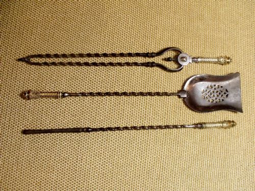 Set of 19th C Brass & Steel Firetools