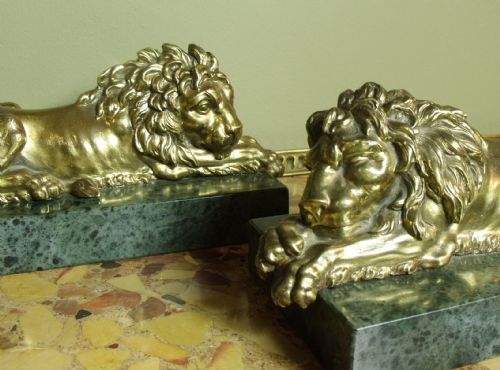 Pair 19th C Bronze Lions