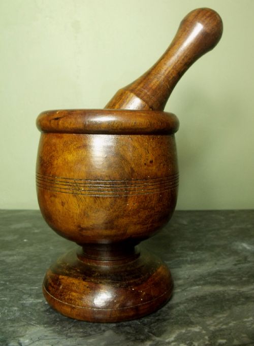 Early 19th C Lignum Vitae Pestle & Mortar