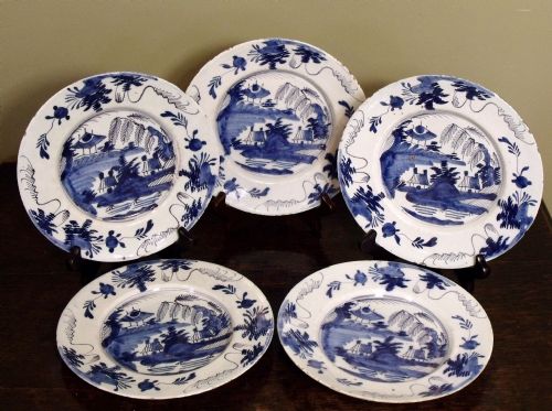 Set of Five 18th C Delft Plates