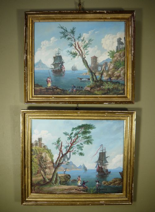 Pair of Late 18th / Early 19th C Gilt-framed Gouaches