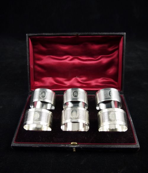 Set of 6 Early 20th C Silver-plated Napkin Rings