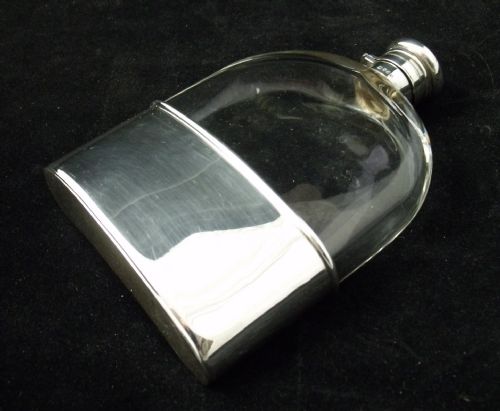 19th C Silver & Glass Hip Flask