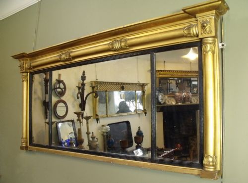 19th C Gilt 3 Plate Overmantle Mirror