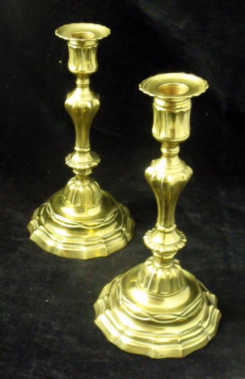 Pair of 18th C Brass Candlesticks