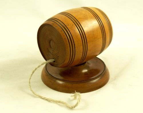 19th C Boxwood Barrel String Box