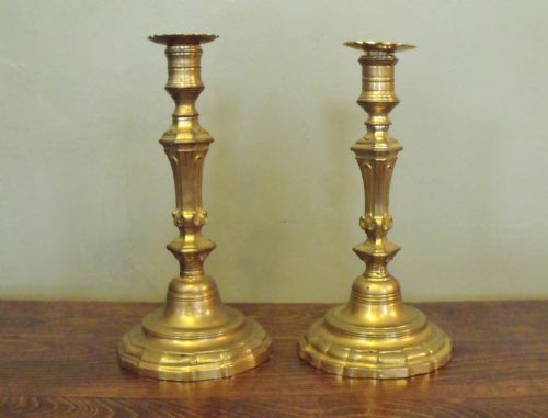 Pair 18th C Gilt Brass Candlesticks