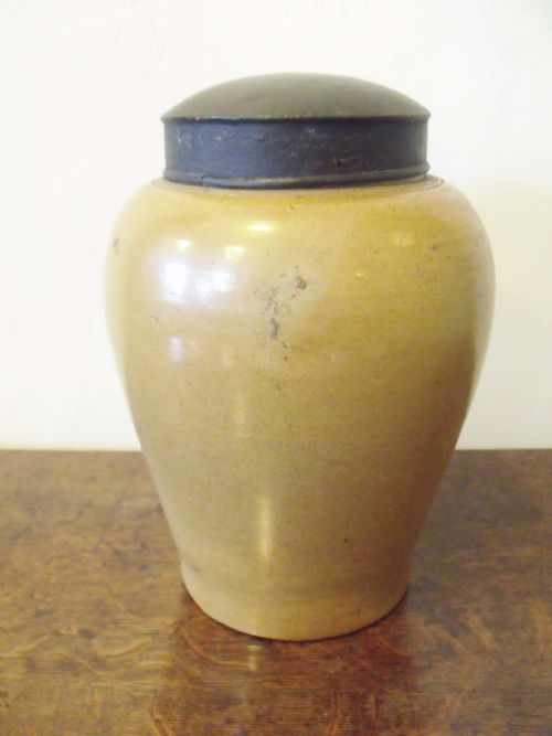 19th C Salt Glaze Jar with Cover