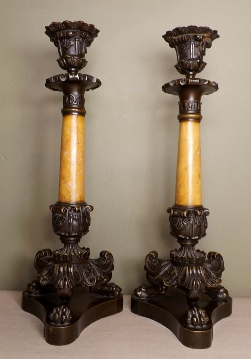 Regency Bronze & Marble Candlesticks