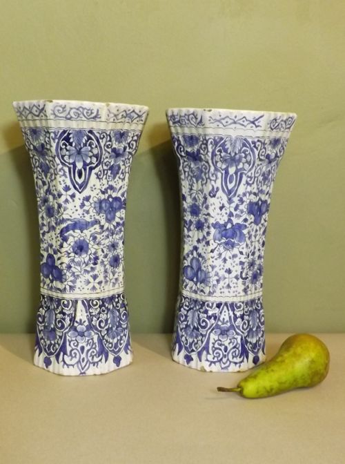 Pair 18th C Delft Vases