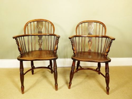 Pair of 19th C Windsor Arm Chairs