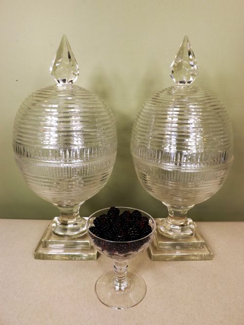 Pair 19th C Glass Cups with Covers