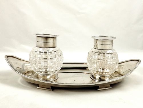 Silver Desk Stand / Ink Well London 1895
