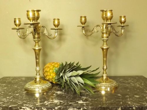 Pair of Early 19th C Brass Candelabra