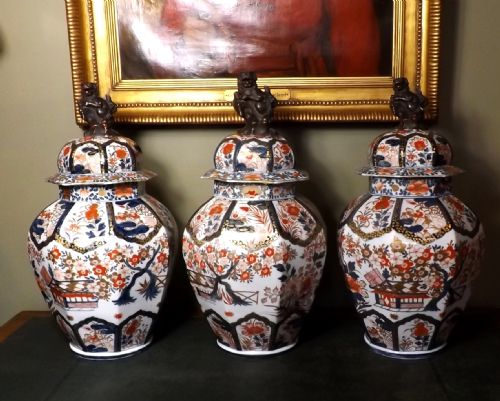 Set of Three 19th Imari Jars and Covers