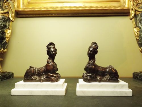 Pair of 19th C Bronze Sphinx