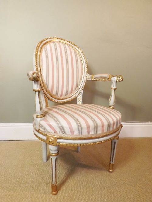 19th C Decorataed & Gilt Open Arm Chair