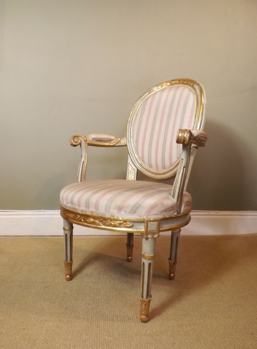 19th C Open Armchair with Gilt Decoration
