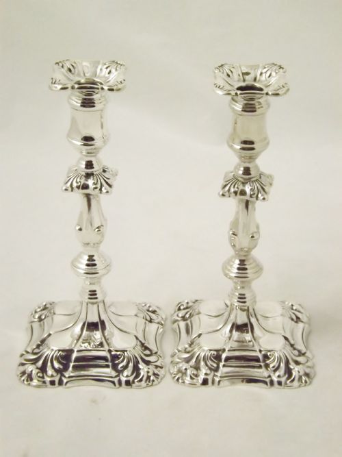 Pair 19th C Silver Taper Candlesticks