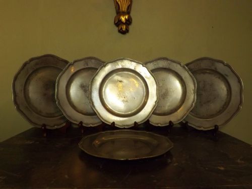 Set of Six 18th C Pewter Plates